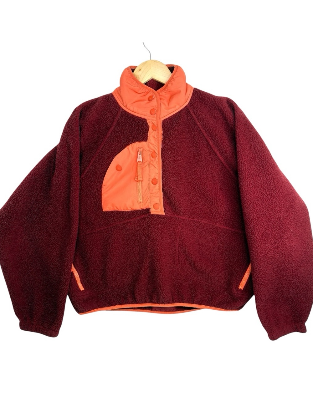 FP Movement Hit The Slopes Fleece Pullover Jacket Mahogany Orange Oversized M
